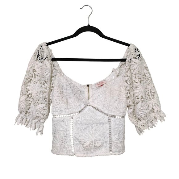 Mele E Pere Womens Lace Bustier Crop Top Large Open Boho Hippie Puff Coquette - Picture 1 of 8